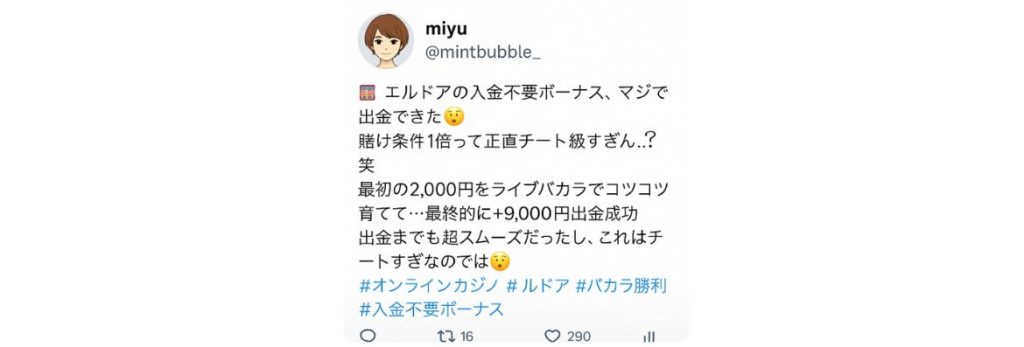 エルドアカジノ 入金不要ボーナスの口コミ