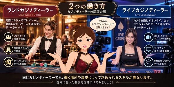 ランドカジノディーラーとライブカジノディーラーの違いを解説する画像