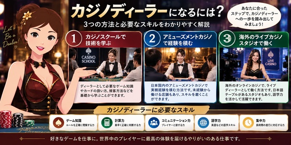 カジノディーラーになるための方法と必要なスキルを解説する画像